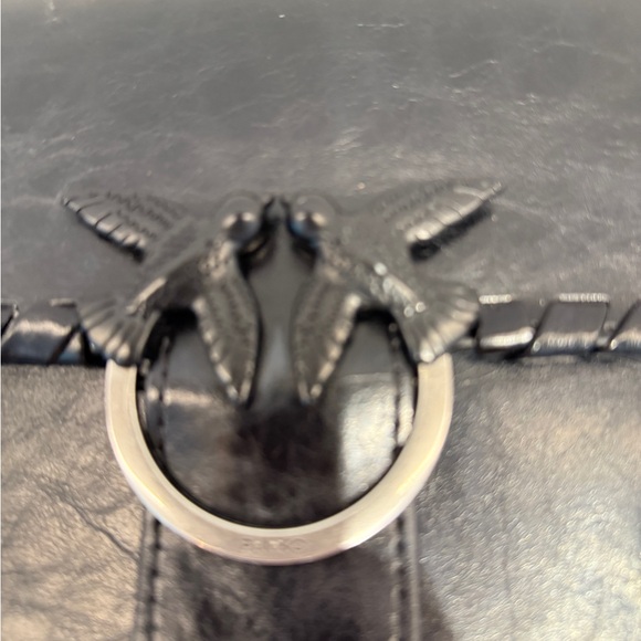 Pinko Black Leather Crossbody Bag with Silver Chain - Picture 6 of 10